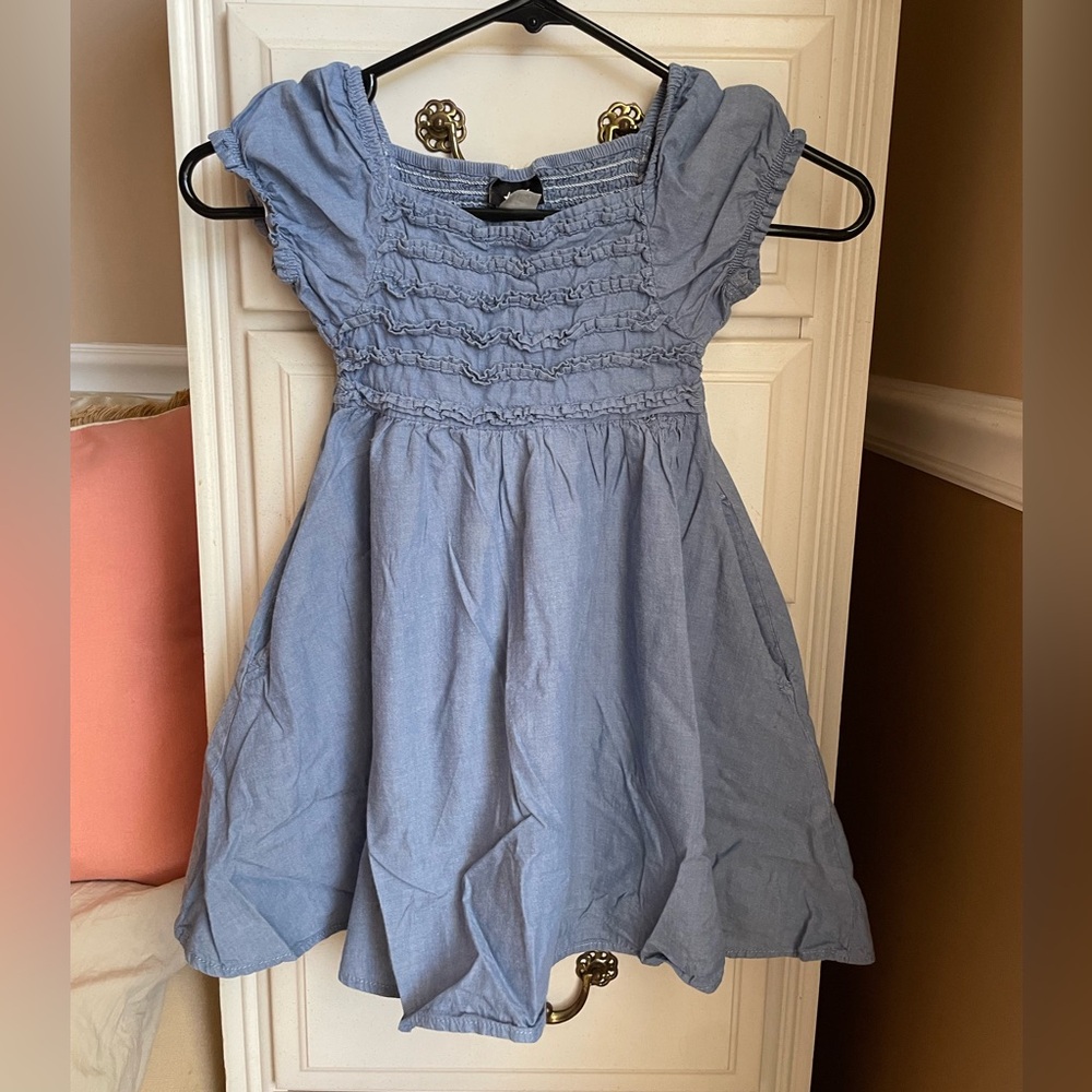 H&M Light Blue Ruffled Bodice Casual Denim Dress - Kids